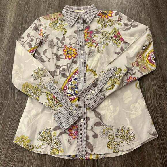 EUC Etro Floral Paisley Button Down Shirt US 6 Long Sleeve Cotton Stretch Top - Picture 3 of 14